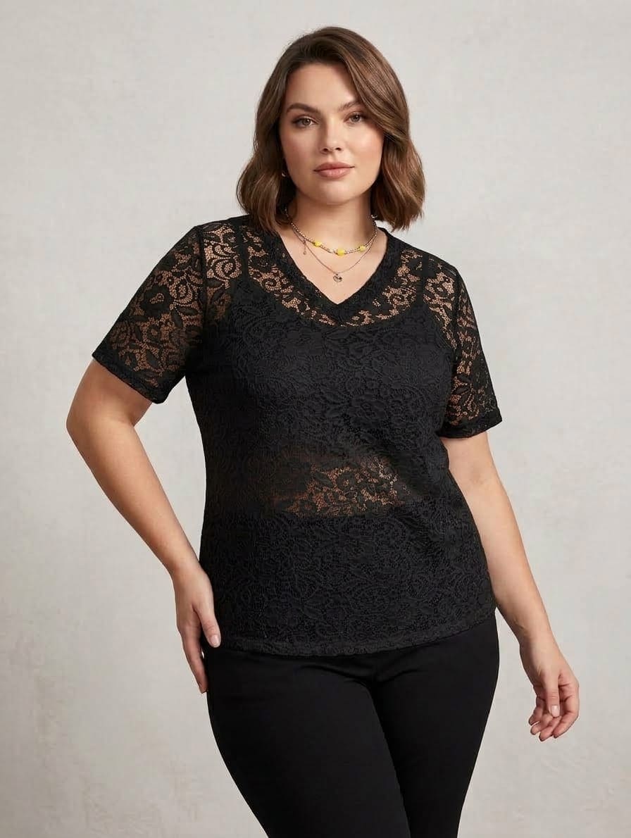 Remera V encaje